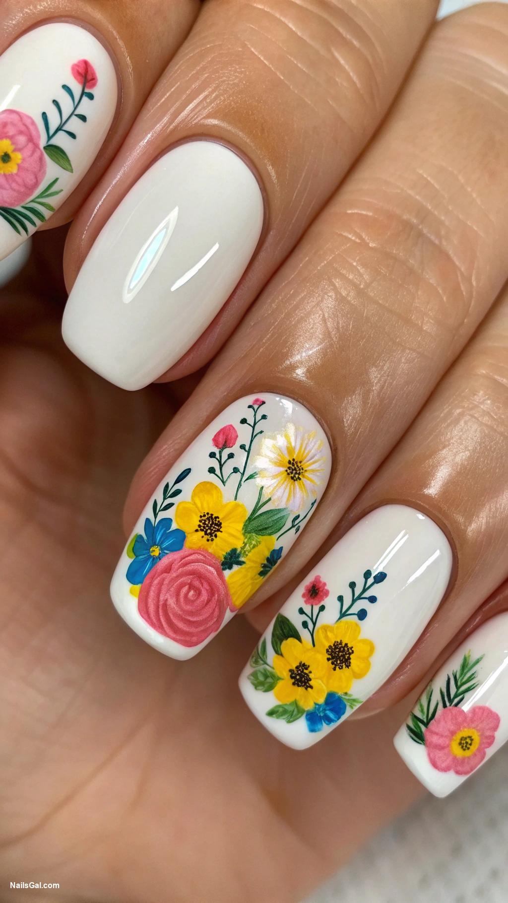 June nails Floral French Tips Add bright floral art to classic French tips for a fresh summer look