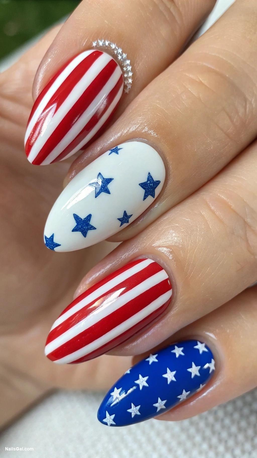 american flag nails Classic red white blue striped design