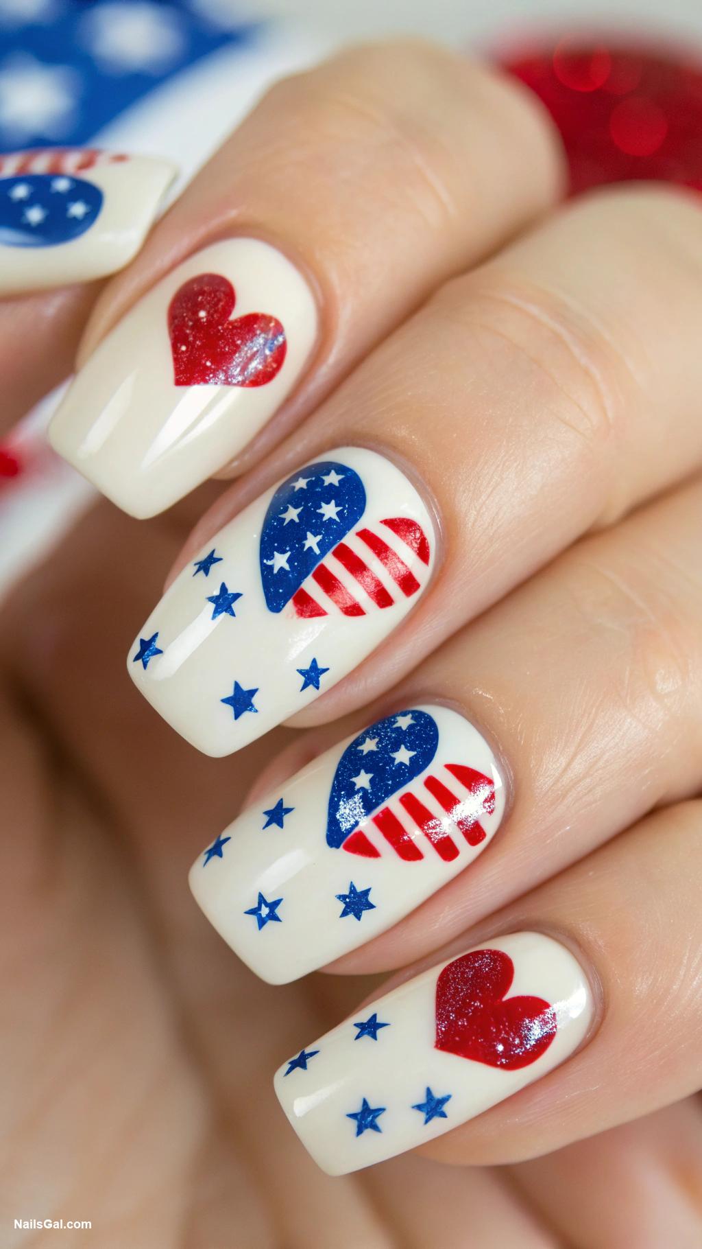 american flag nails Flag heart shapes on base color