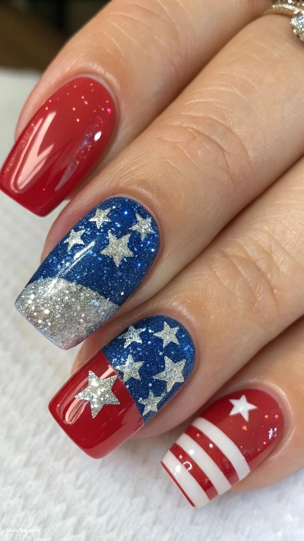 american flag nails Glittery flag tips for a fun twist
