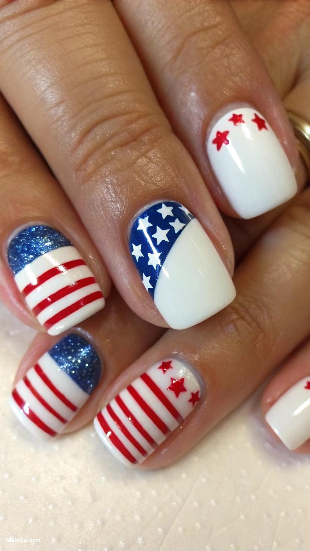 american flag nails Mini flag design on short nails