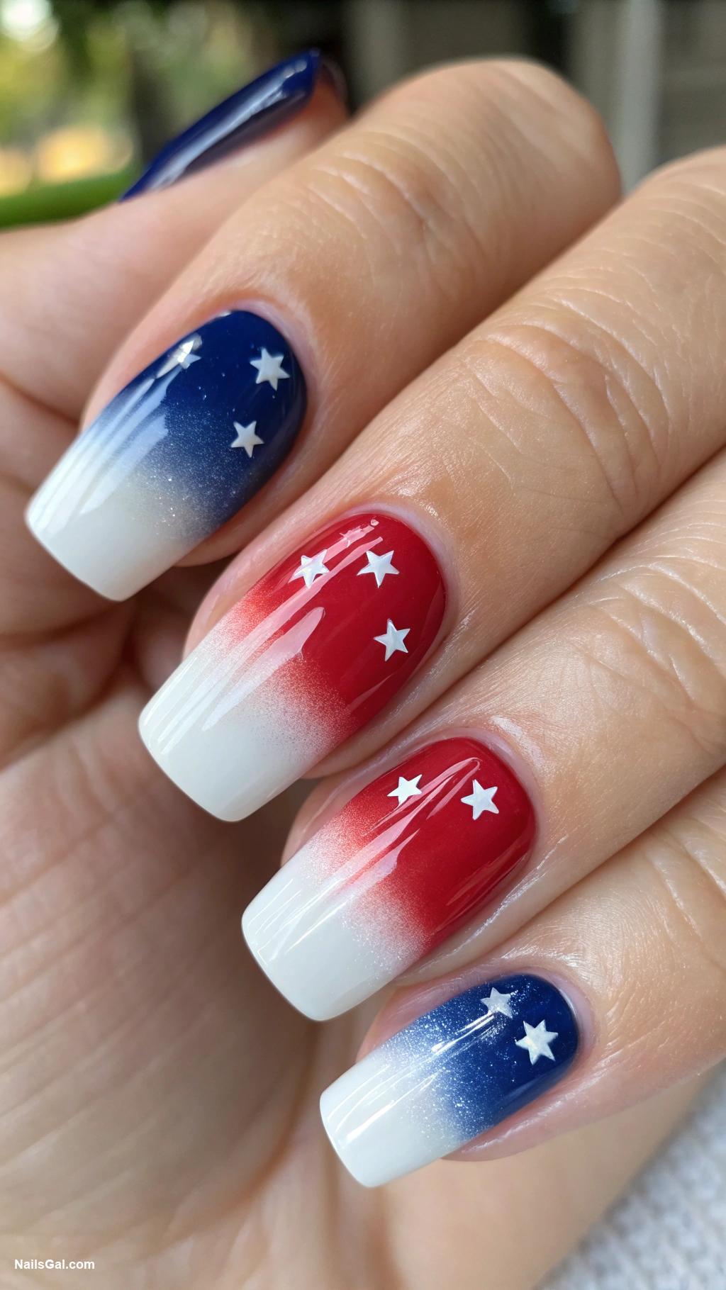 american flag nails Ombre nails blending flag colors