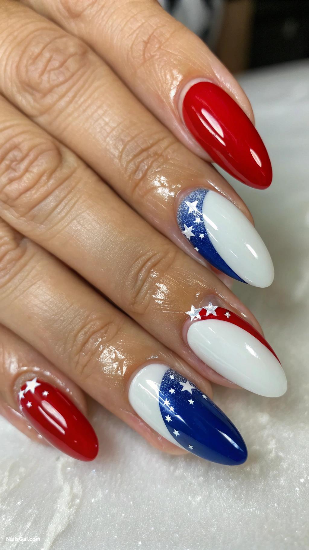 american flag nails Reverse French tips with flag colors