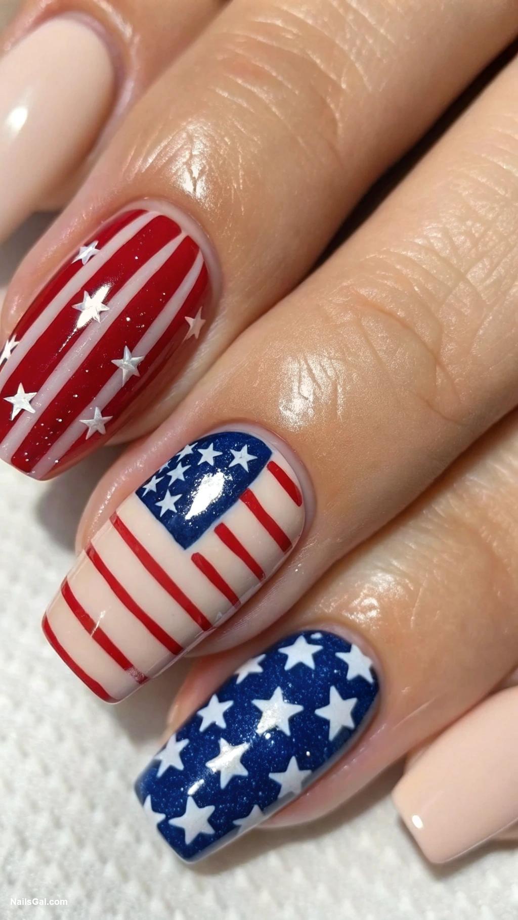 american flag nails Stars and stripes on accent nails