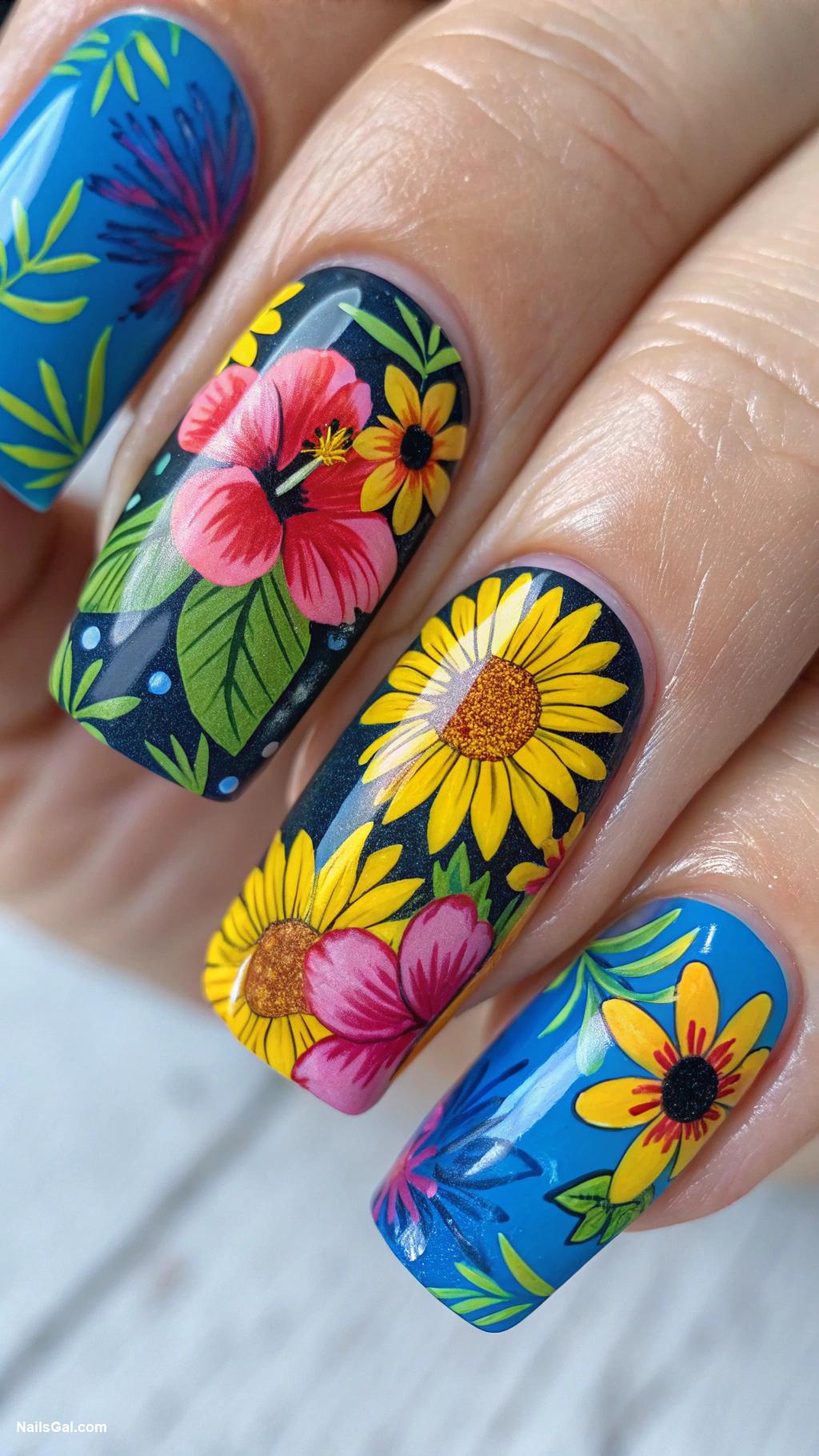 bright summer nails Bright floral patterns with bold colors
