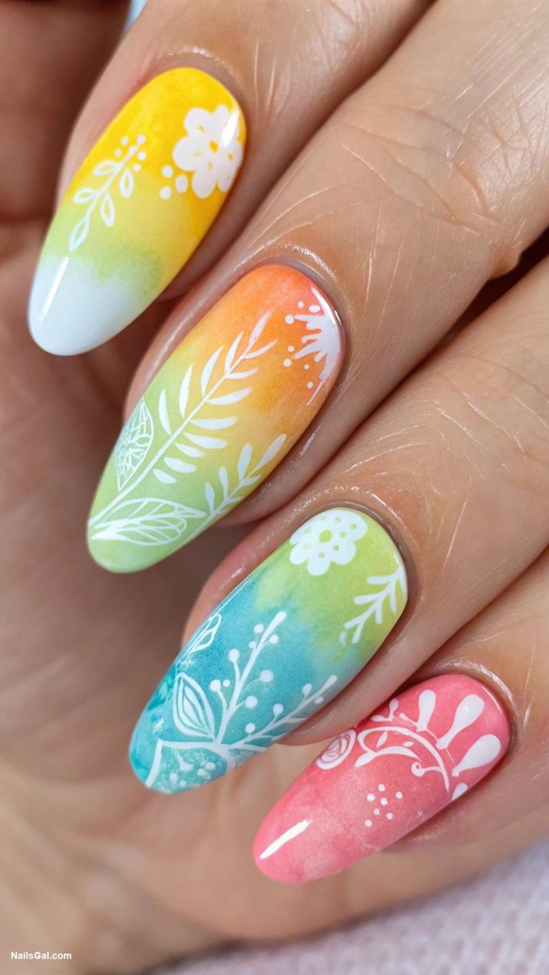 bright summer nails Watercolor splashes in bright summer colors