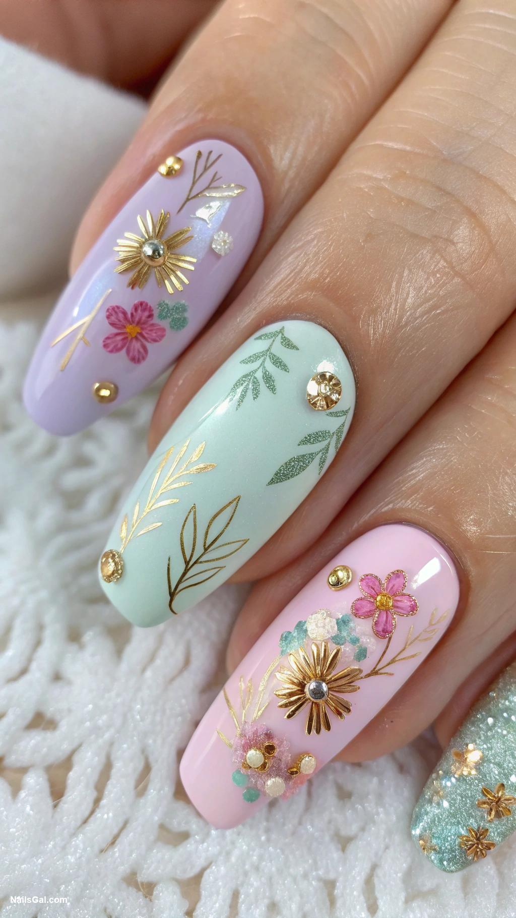 fireworks nails Floral base with firework burst accents