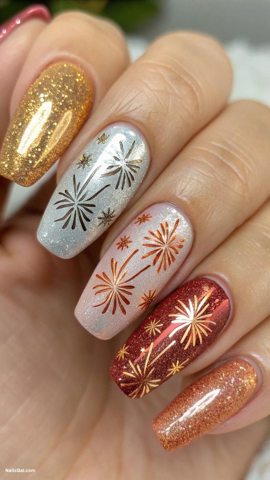 fireworks nails Metallic shades featuring sparkler designs