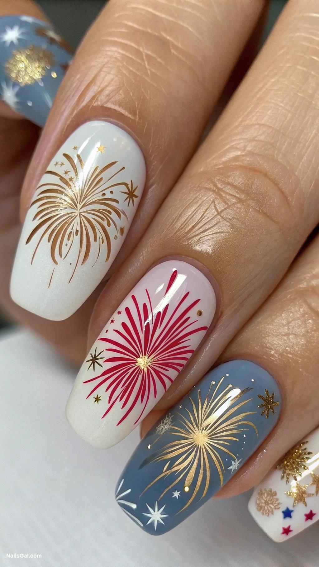 fireworks nails Negative space with colorful firework nails