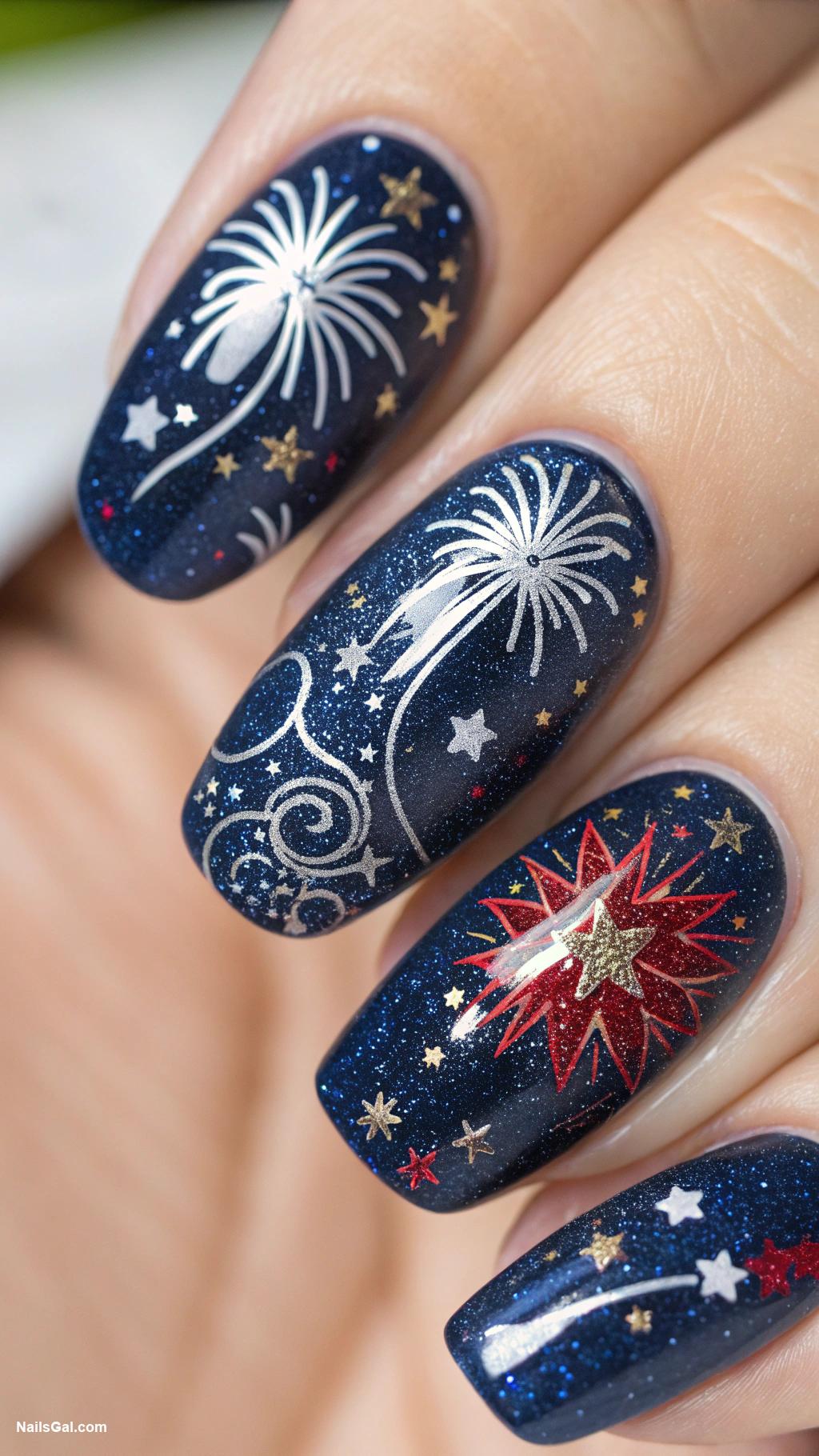 fireworks nails Starry night sky with fireworks accents