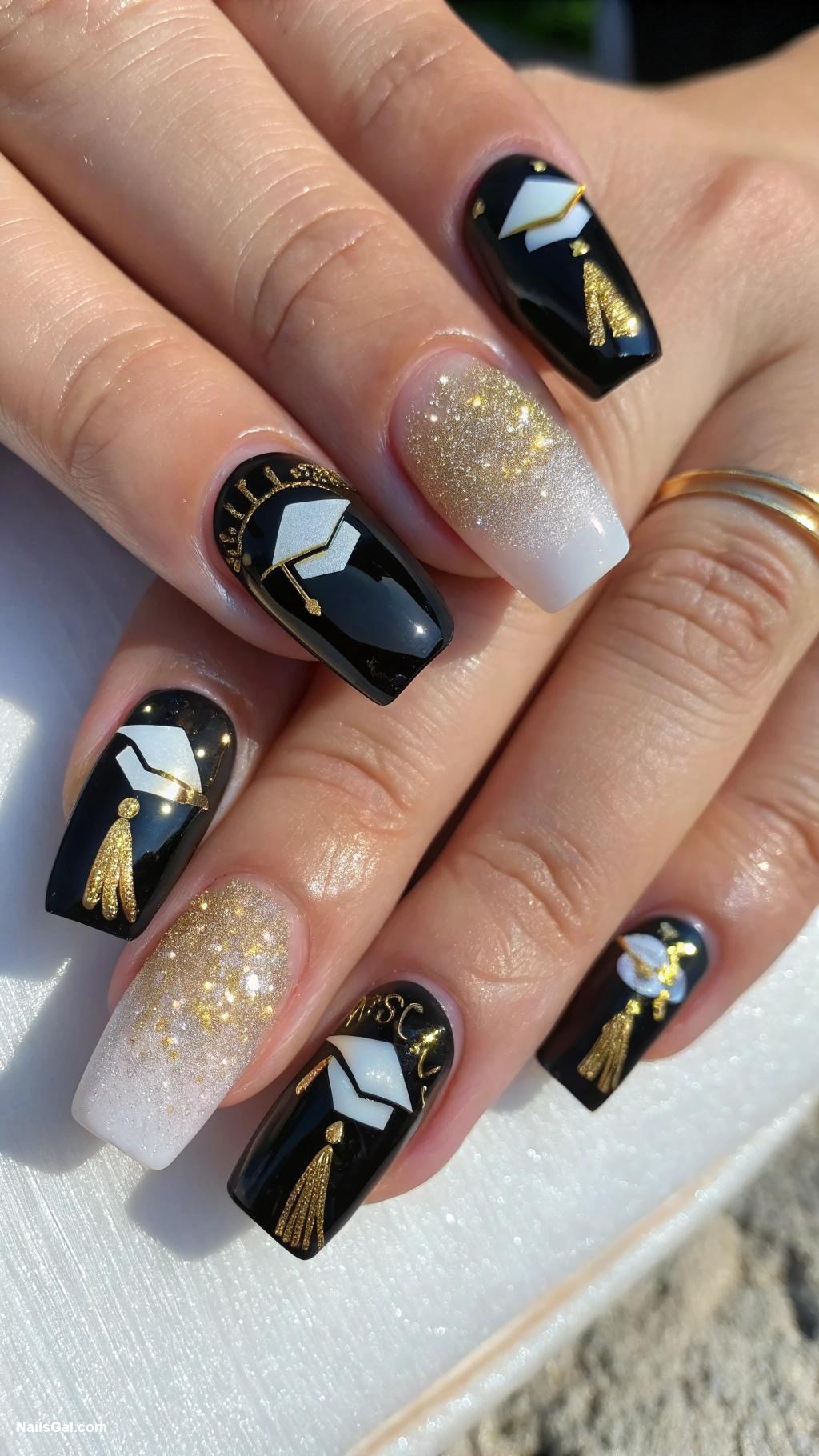 graduation nails Cap and gown inspired nail art
