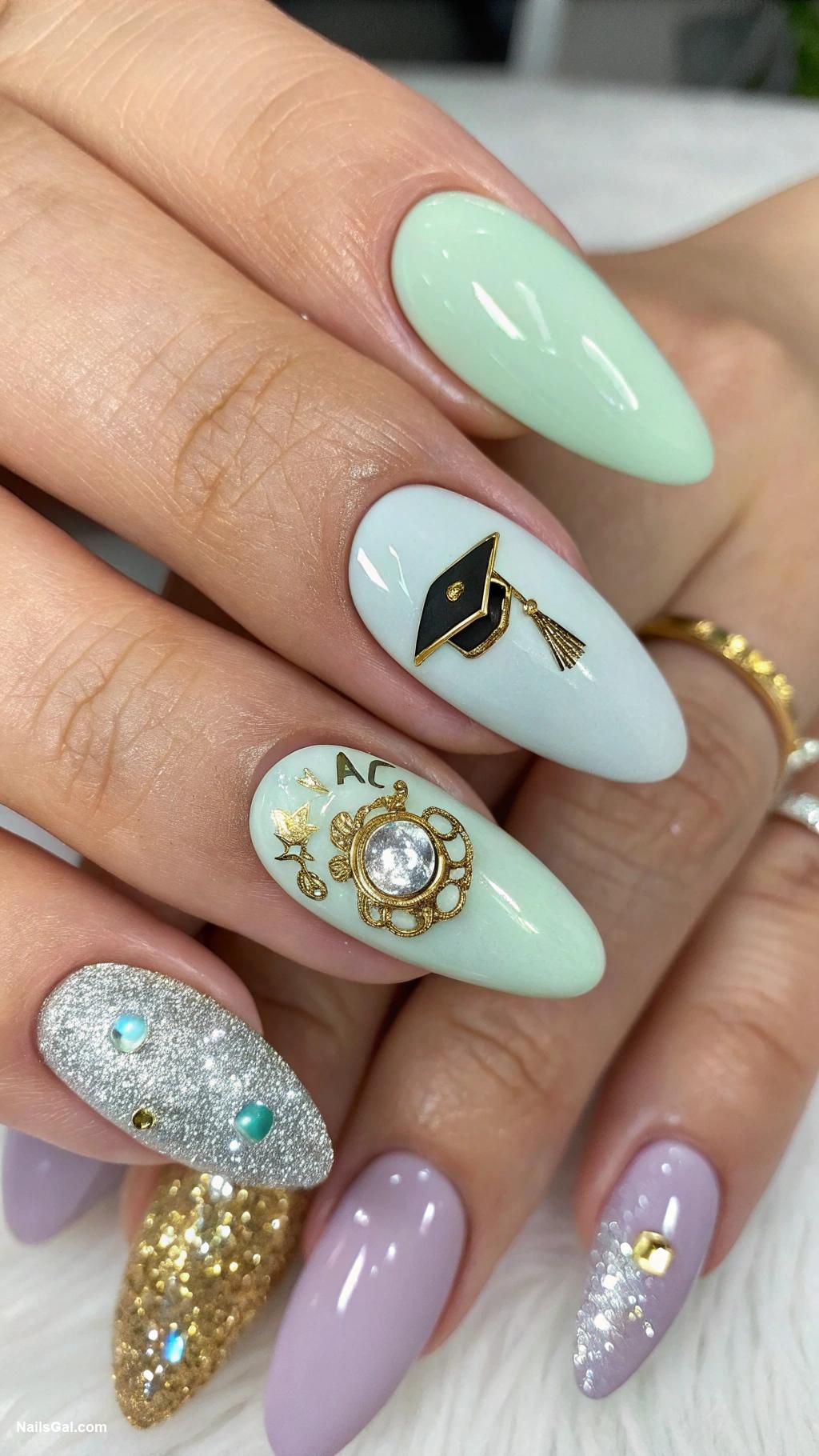 graduation nails Class ring nail decals