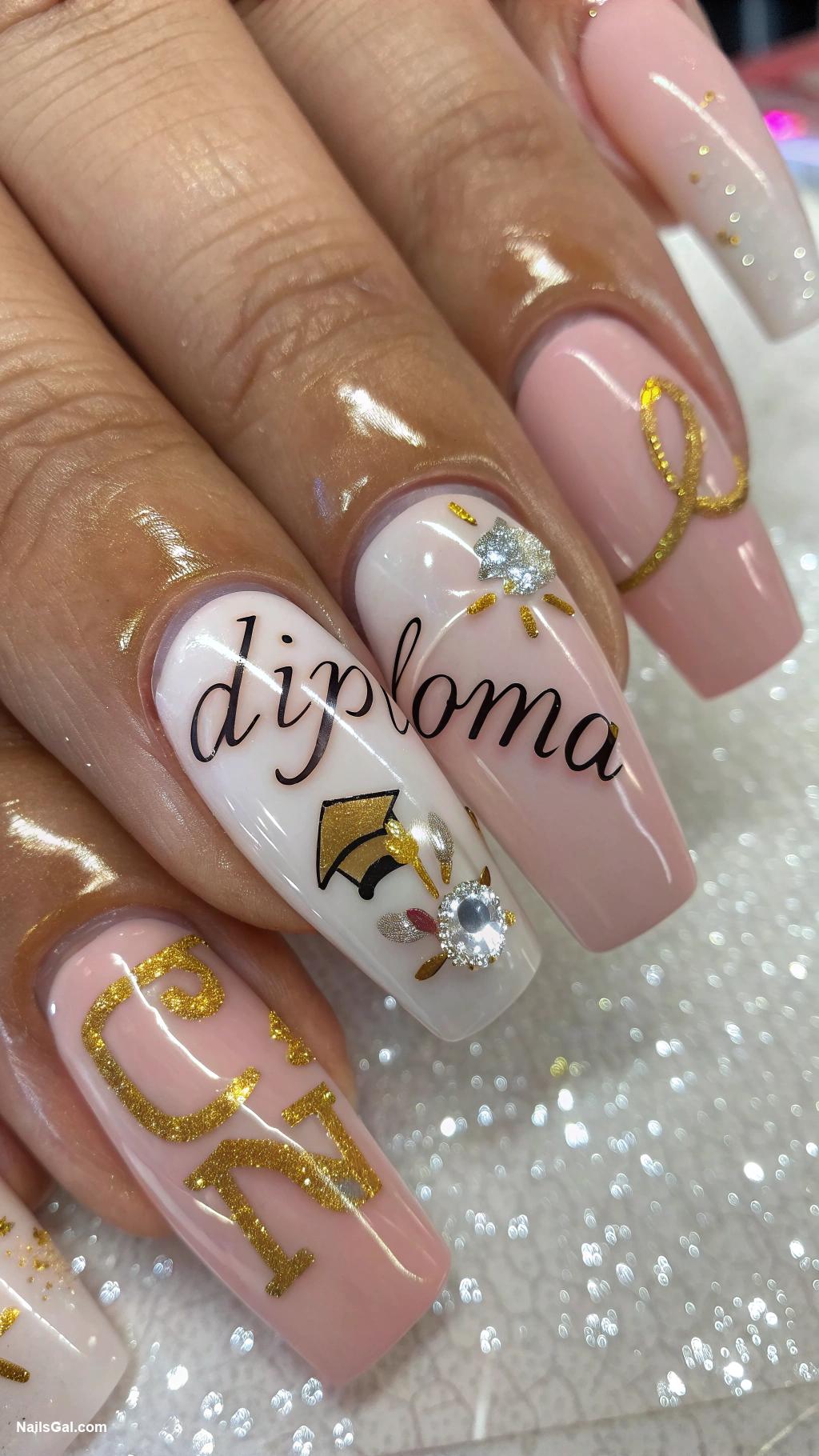 graduation nails Diploma scroll painting on nails