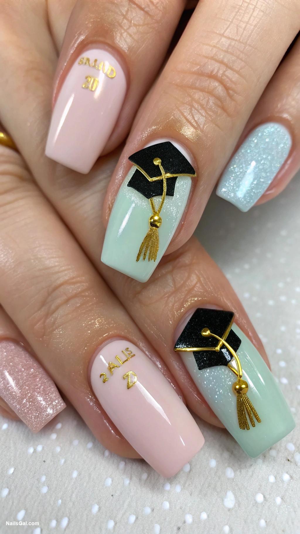 graduation nails Miniature graduation hats on nails