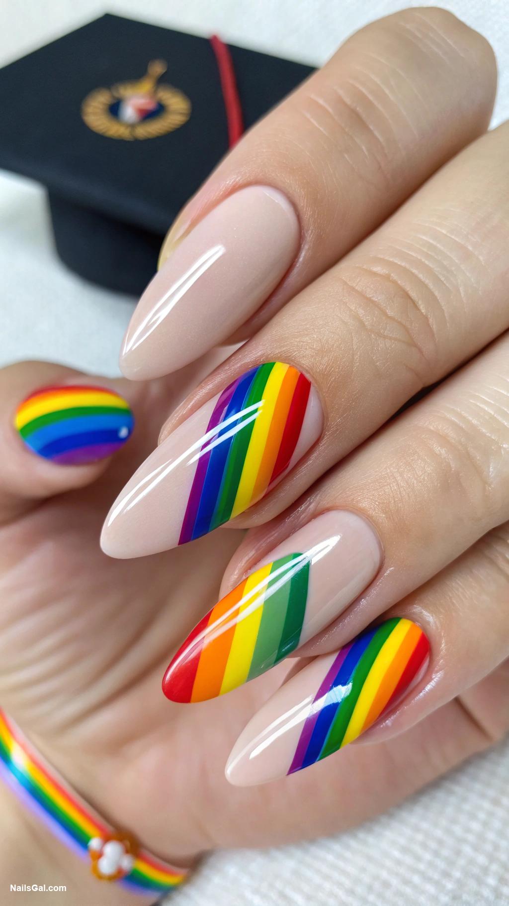 graduation nails Rainbow stripes for diversity celebration