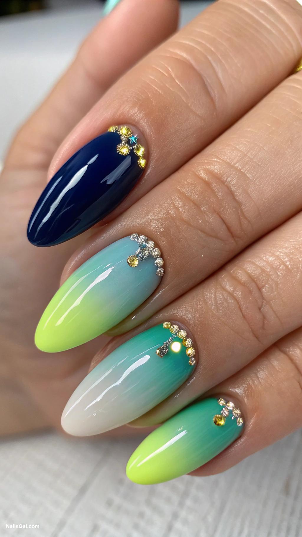 graduation nails School colors ombre effect