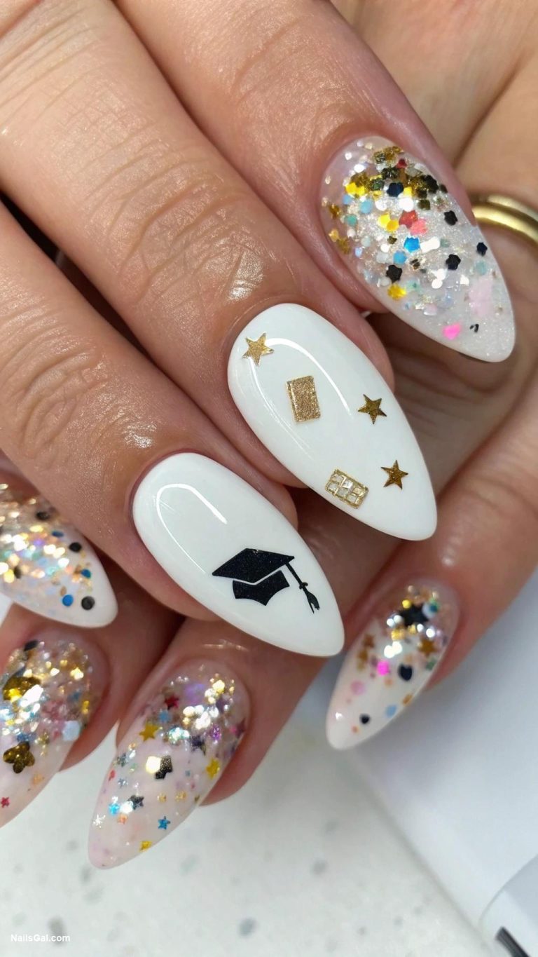 graduation nails Sparkling confetti graduation celebration nails