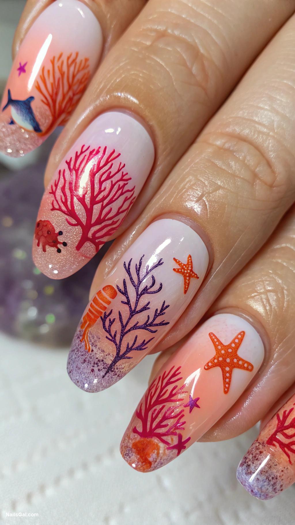 nautical nails Coral reef with sea creatures