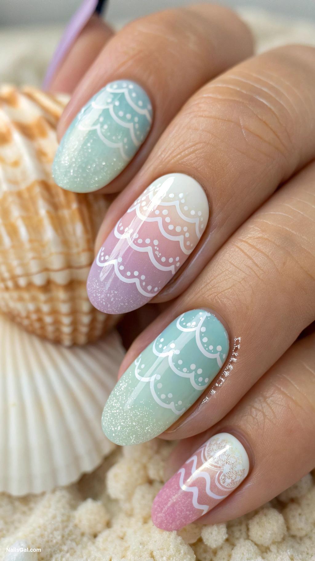 nautical nails Ocean waves in pastel colors