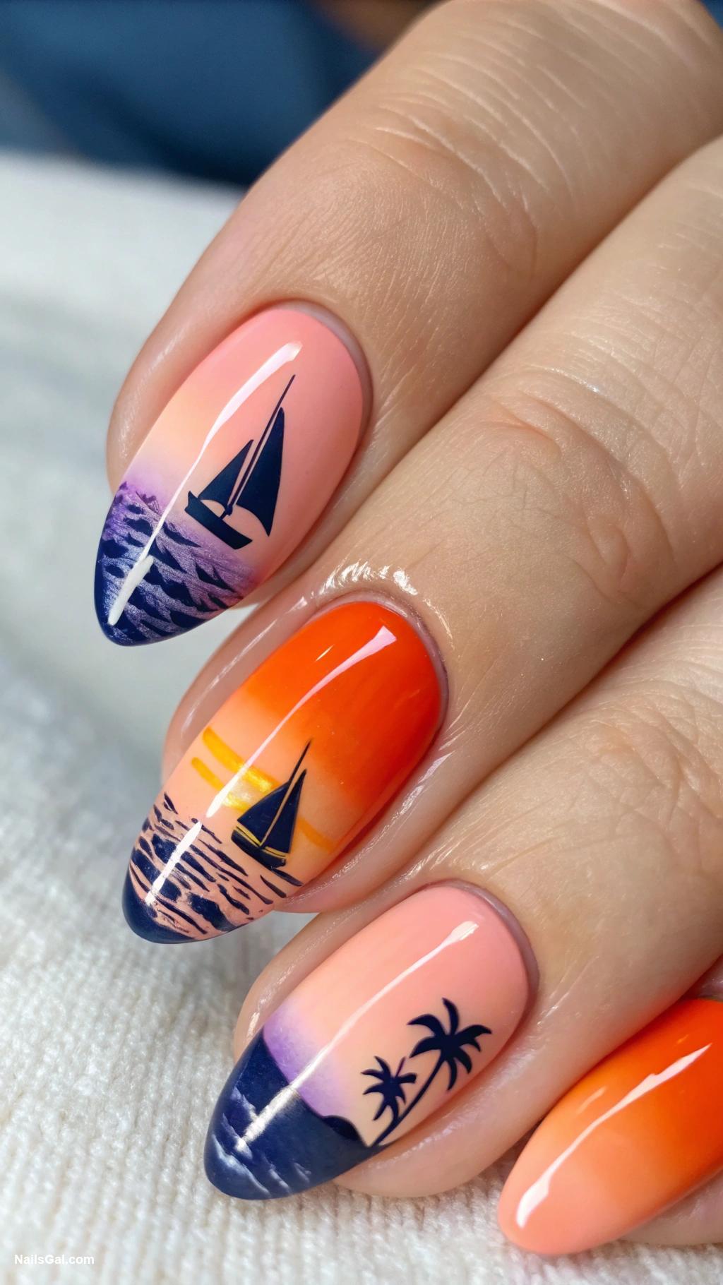 nautical nails Sailboat silhouette on a sunset