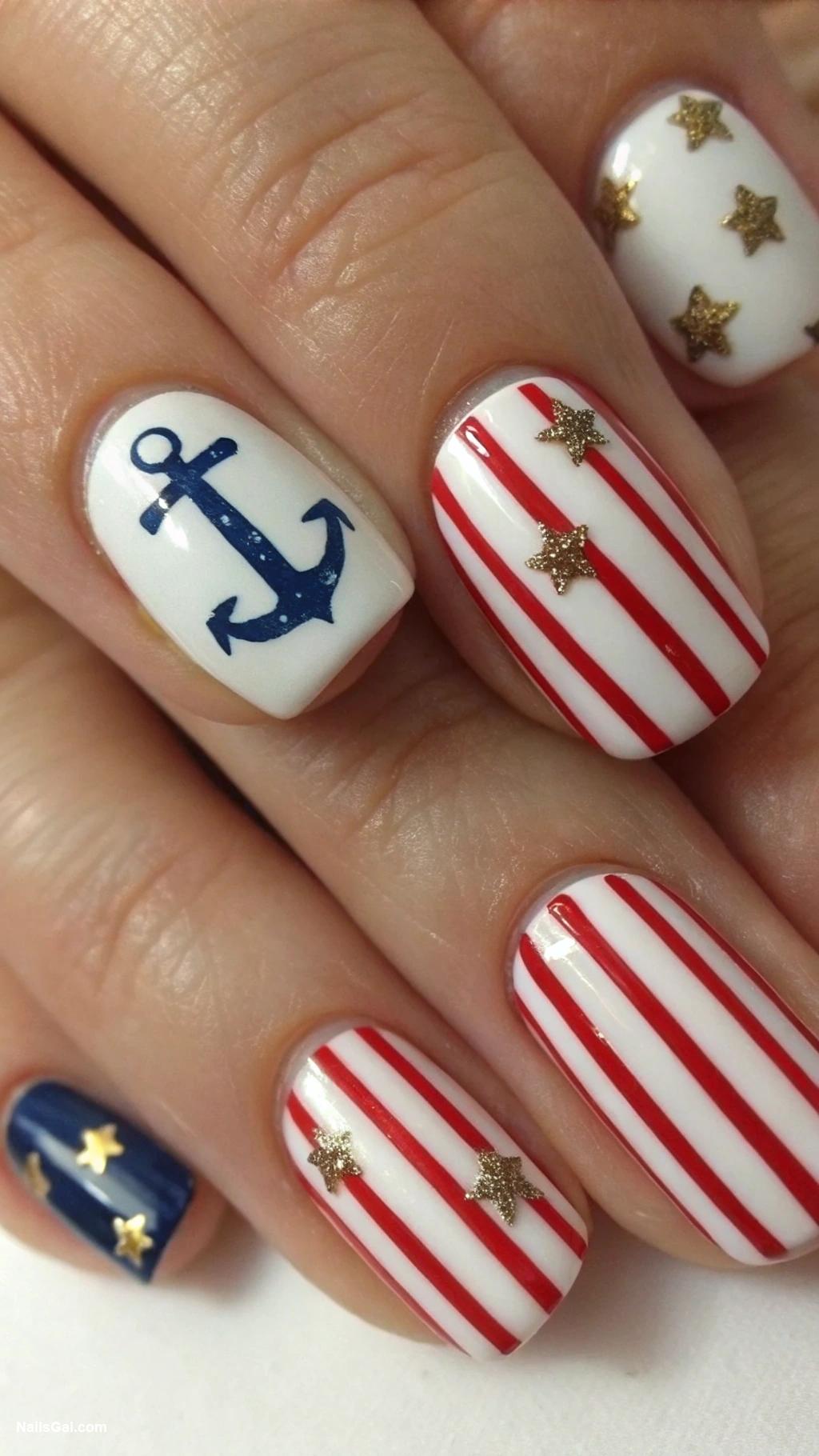 nautical nails Striped sailor themes in red