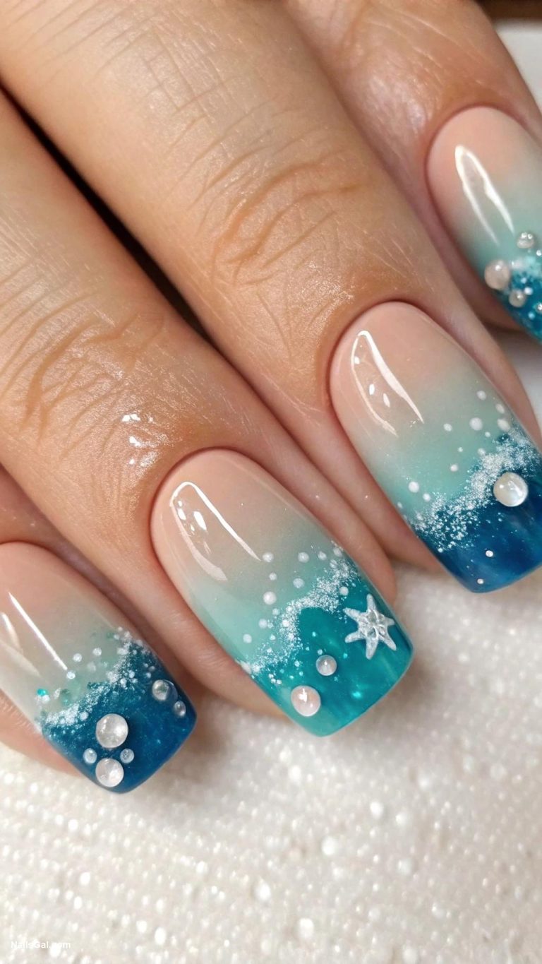 ocean vibe nails Ocean bubbles with clear glossy finish