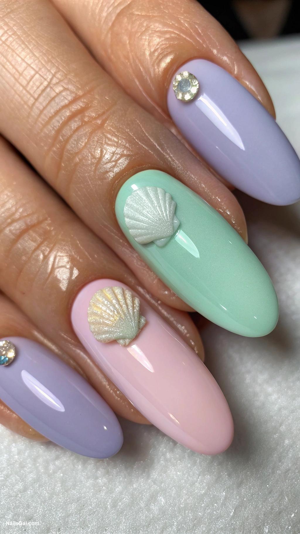 ocean vibe nails Sea glass finishes in pastel colors