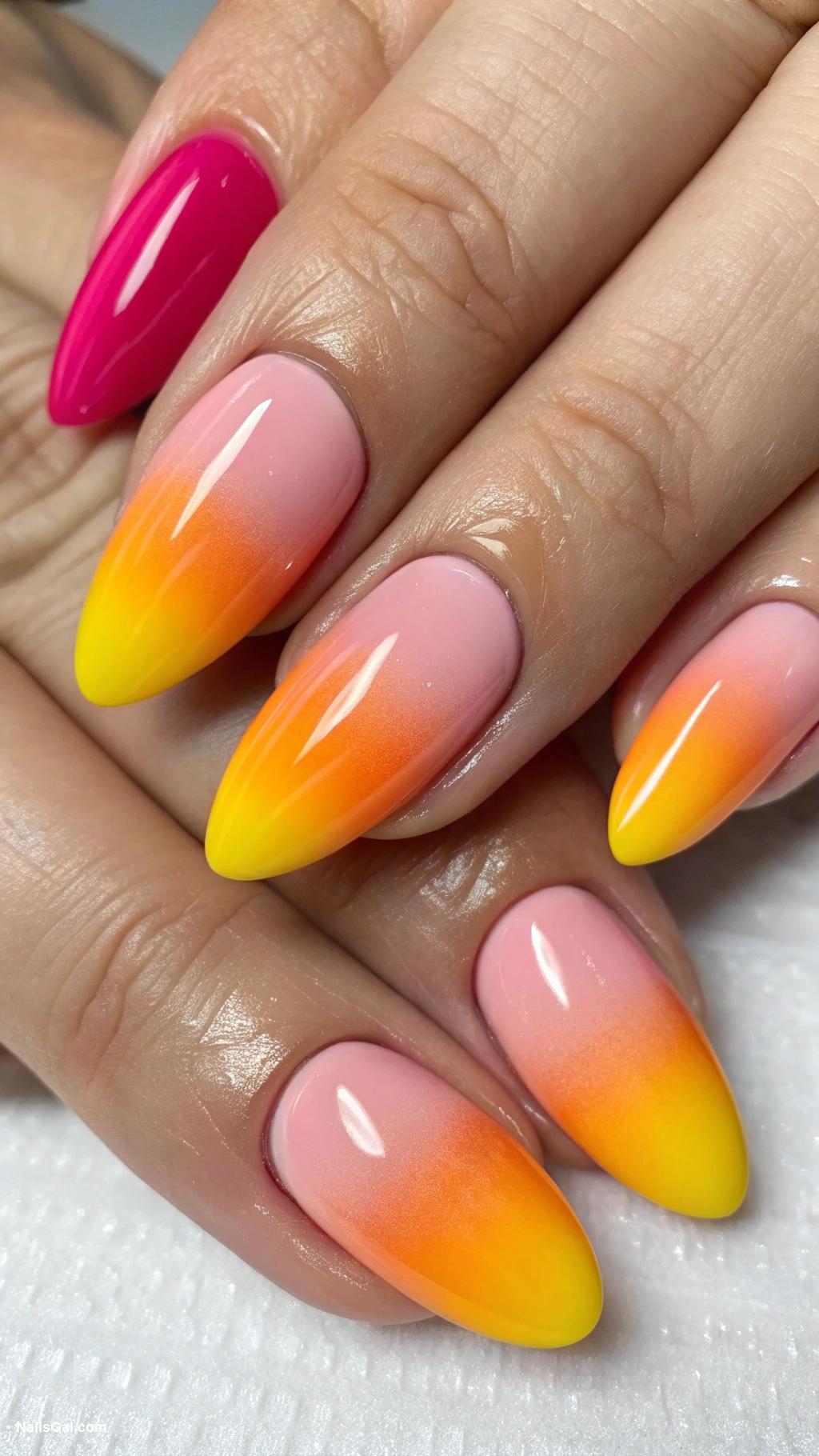 pink and yellow summer nails Sunset Gradient with Pink Yellow and Orange Blends