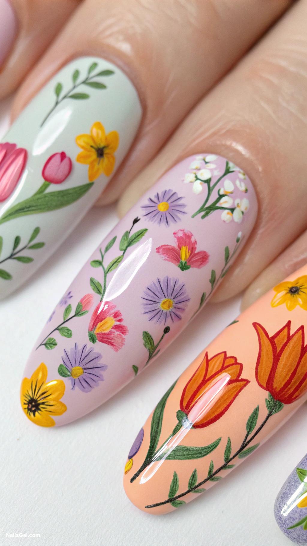 simple summer nails Floral designs with vibrant colors