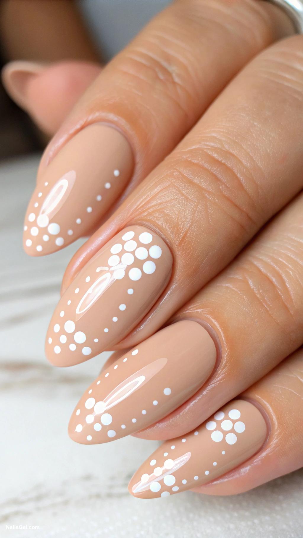 simple summer nails Minimalist white dots on nude