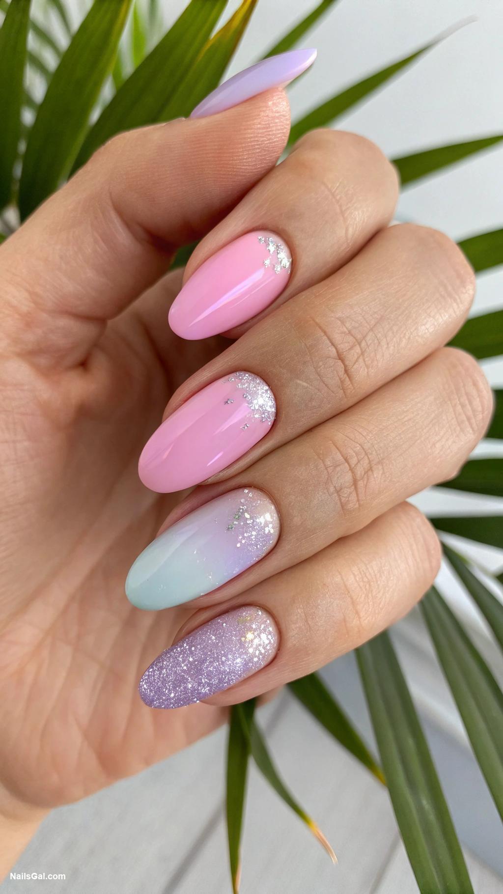 simple summer nails Pastel ombre with glitter tips