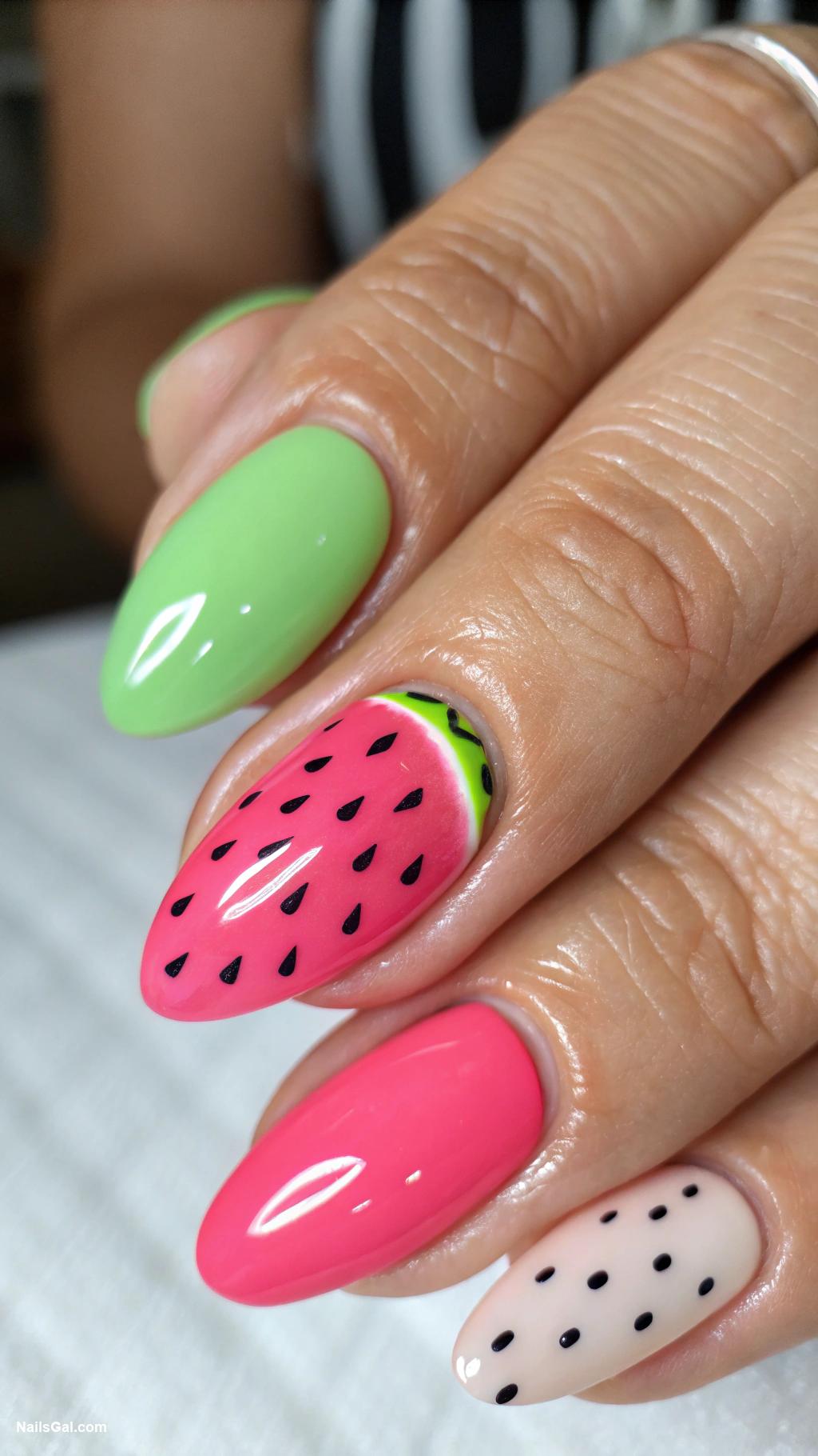 simple summer nails Watermelon slice nail art