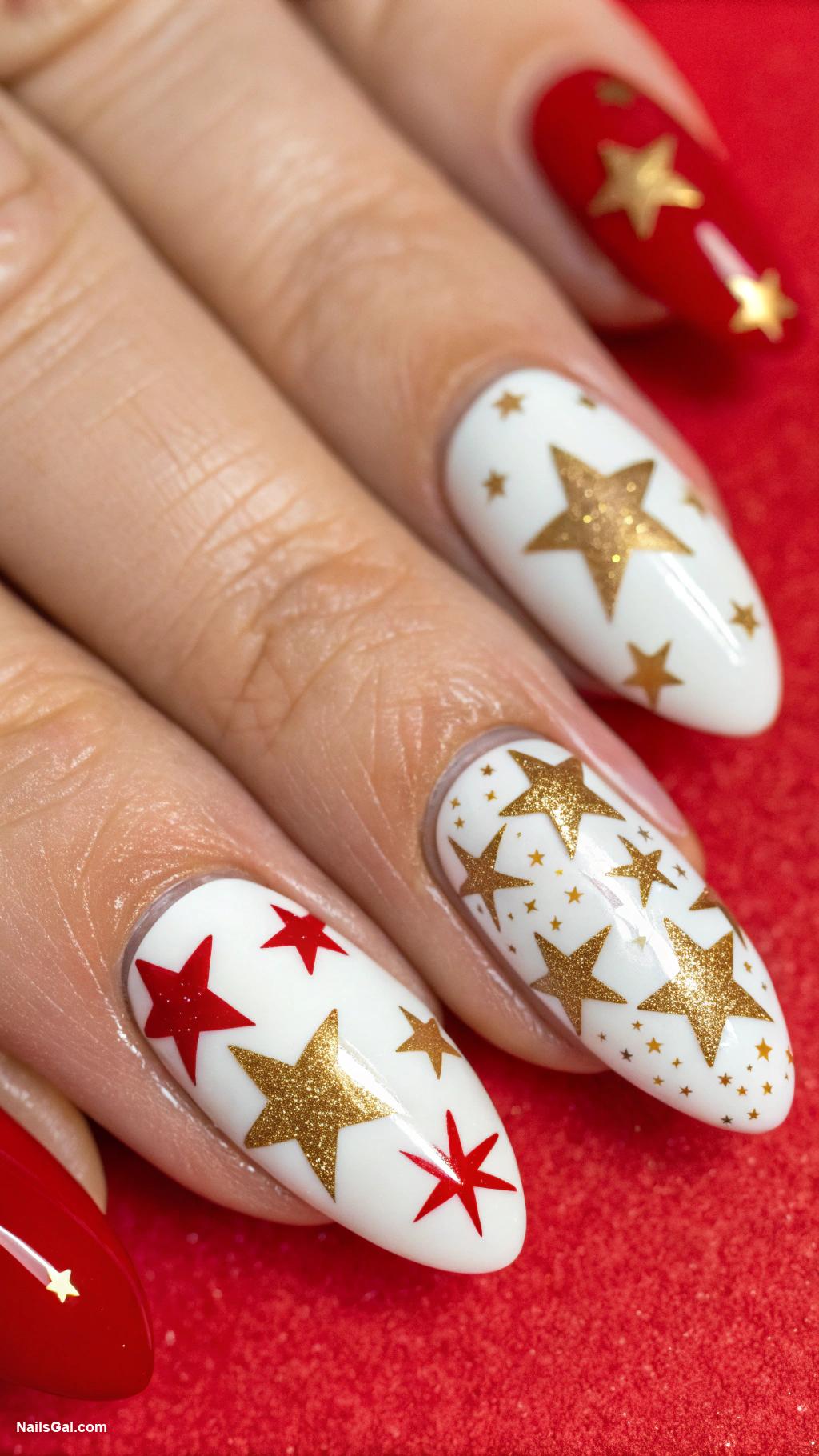 stars and stripes nails Bold stars on a red background