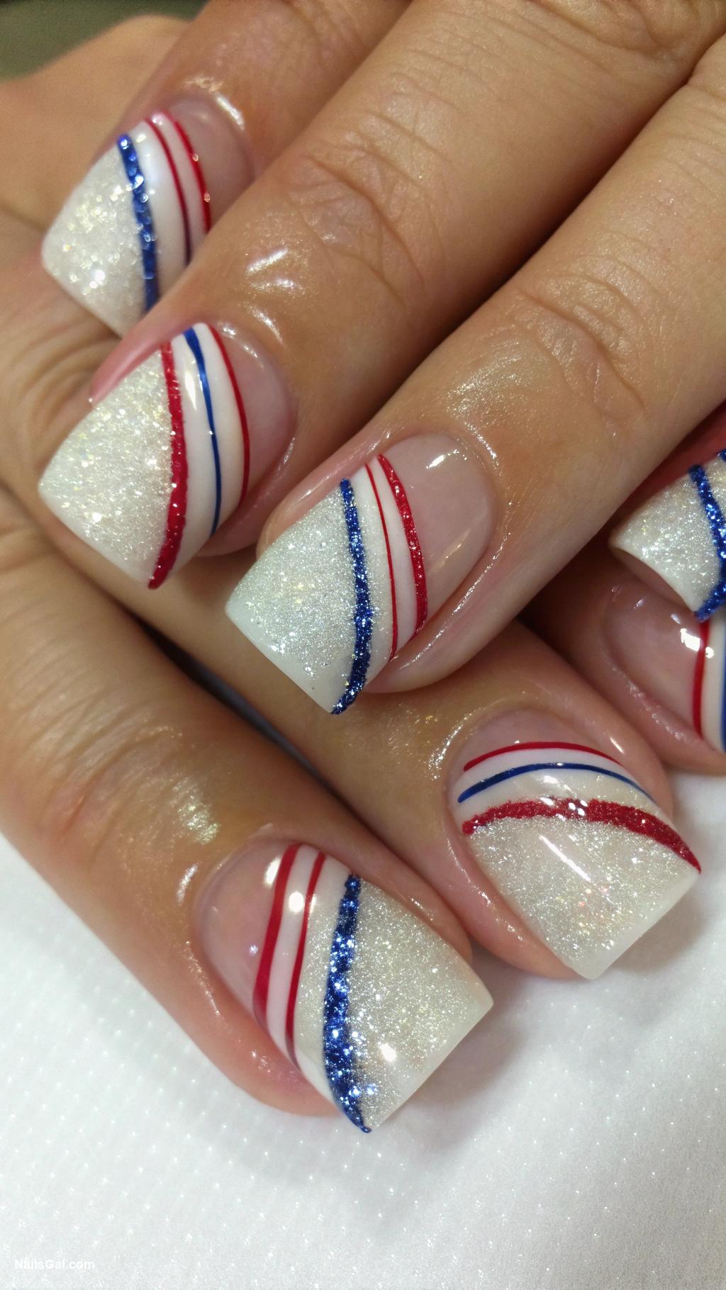 stars and stripes nails Glitter French tips with stripes