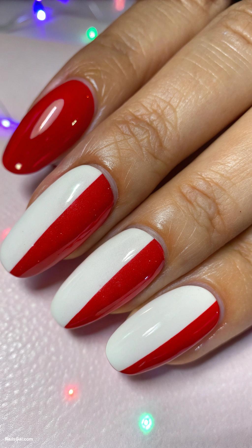 stars and stripes nails Half red and white striped nails