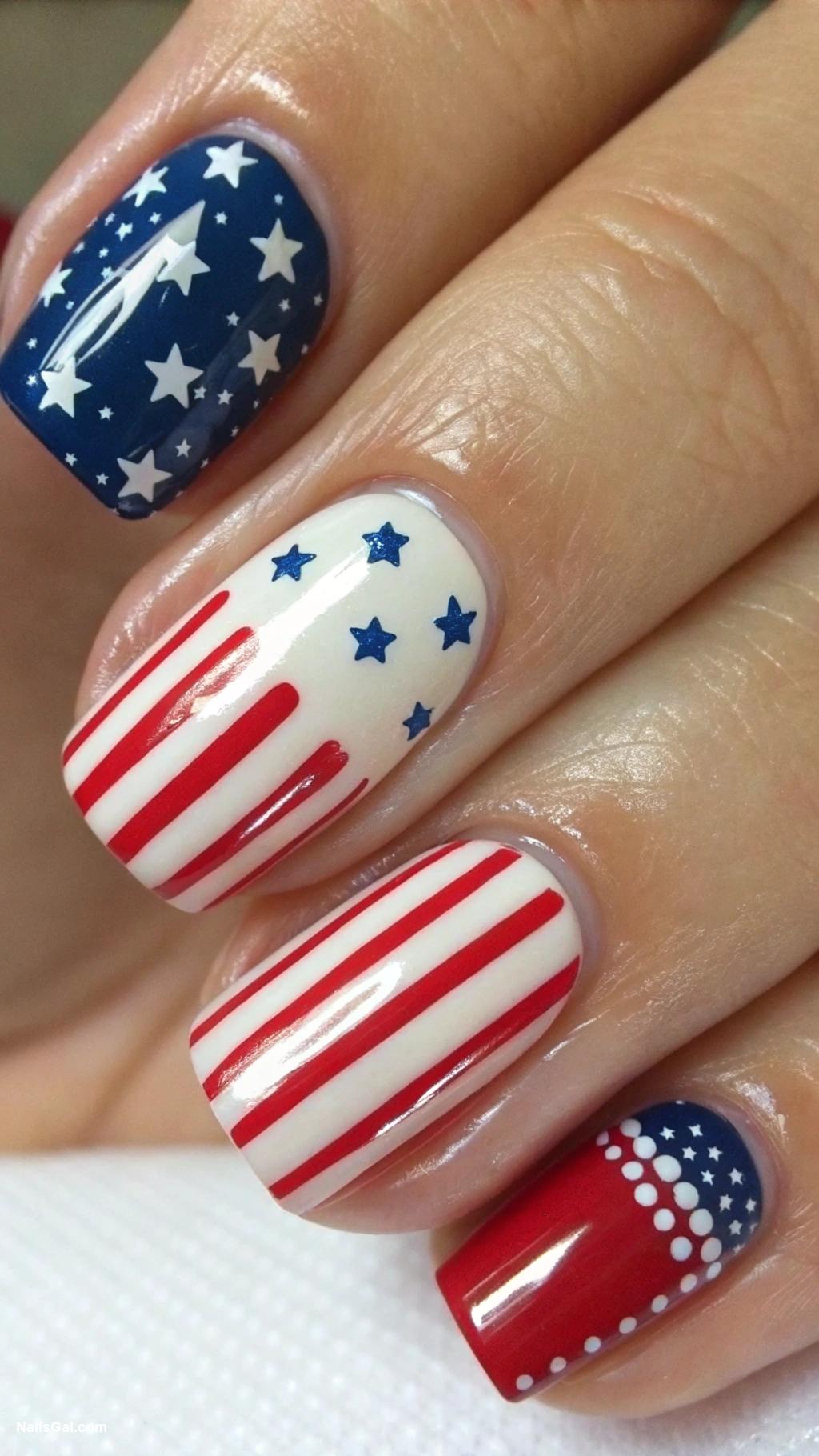 stars and stripes nails Miniature flags on accent nails