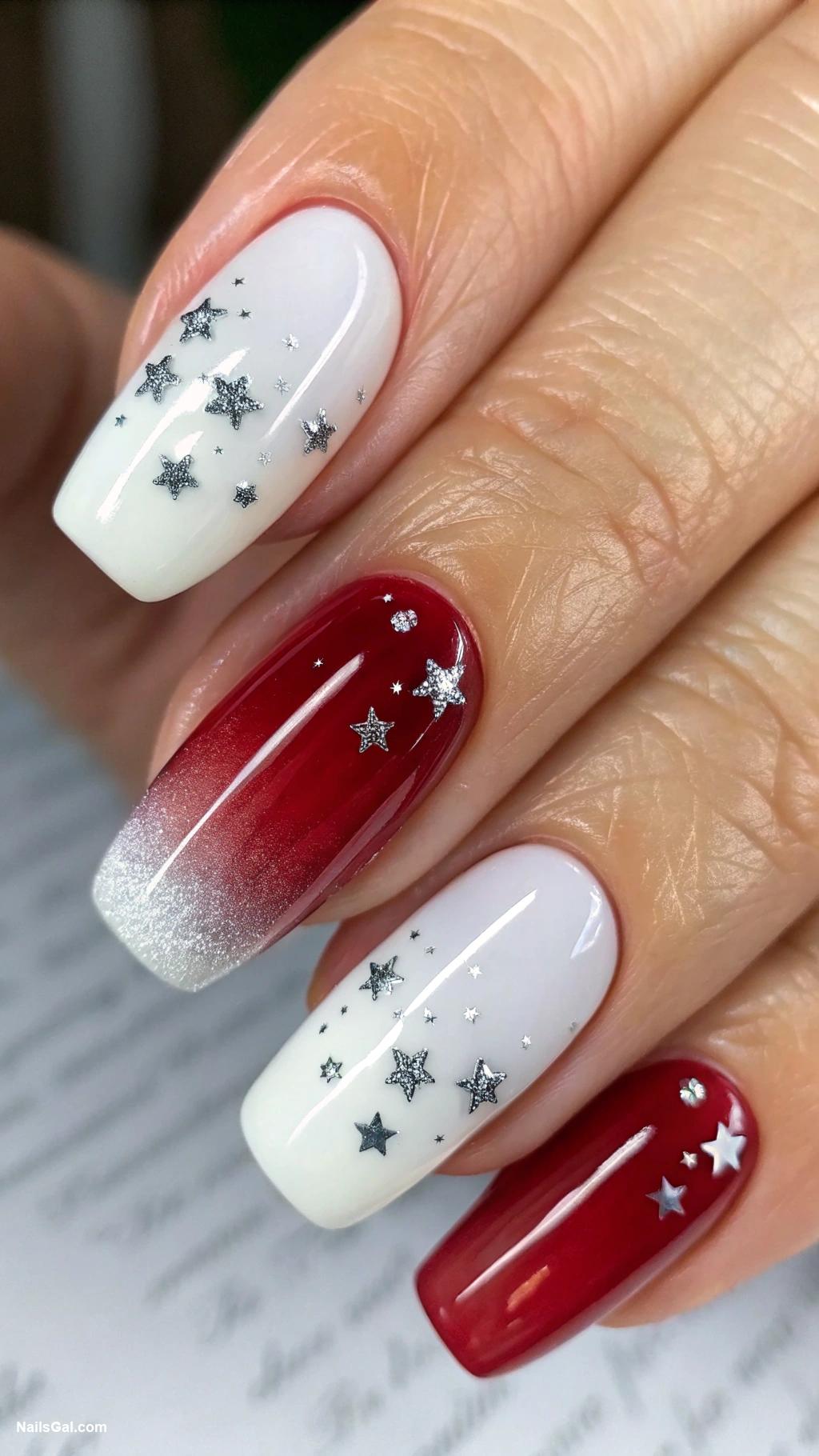 stars and stripes nails Ombre red to white with stars