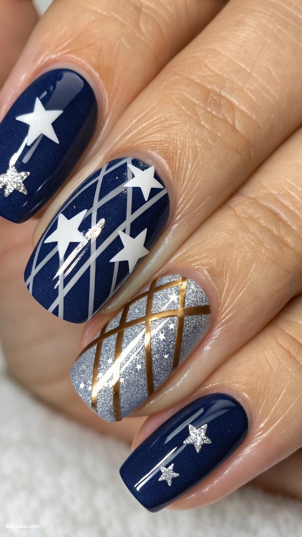 stars and stripes nails Stars mixed with abstract stripes design