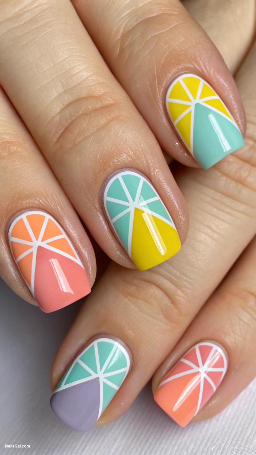 summer nail ideas Geometric Shapes Use summer colors to create overlapping triangles or circles for a modern look