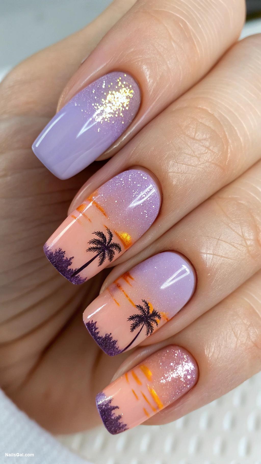 sunset aura nails Lavender base with sunset gradient