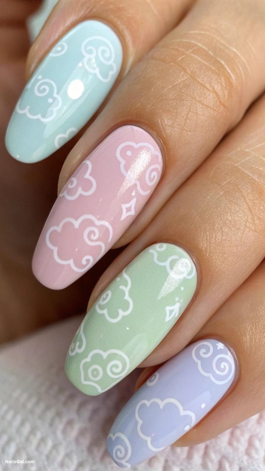 sunset aura nails Pastel hues with light clouds