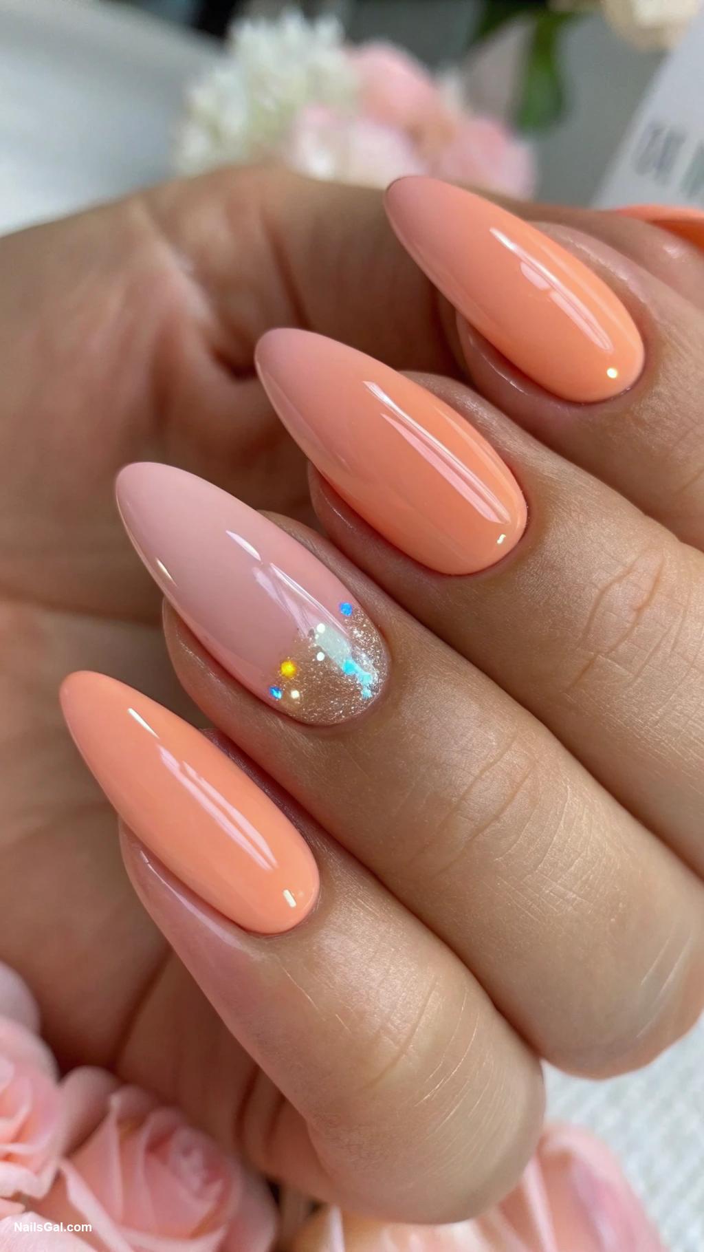 sunset aura nails Soft peach with glossy finish