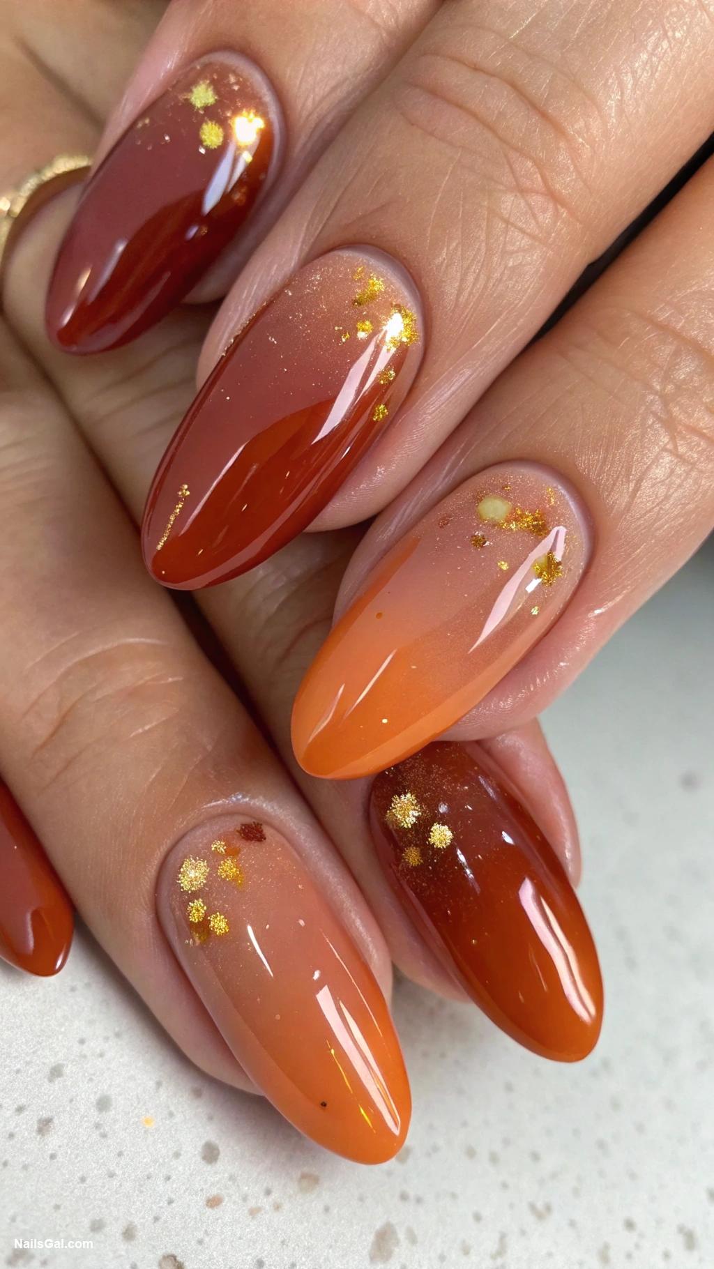 sunset aura nails Warm terracotta with glossy accents