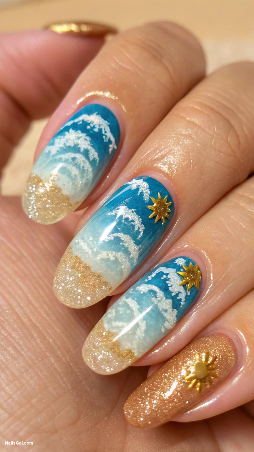 sunshine nails Beachy waves with golden sun tips