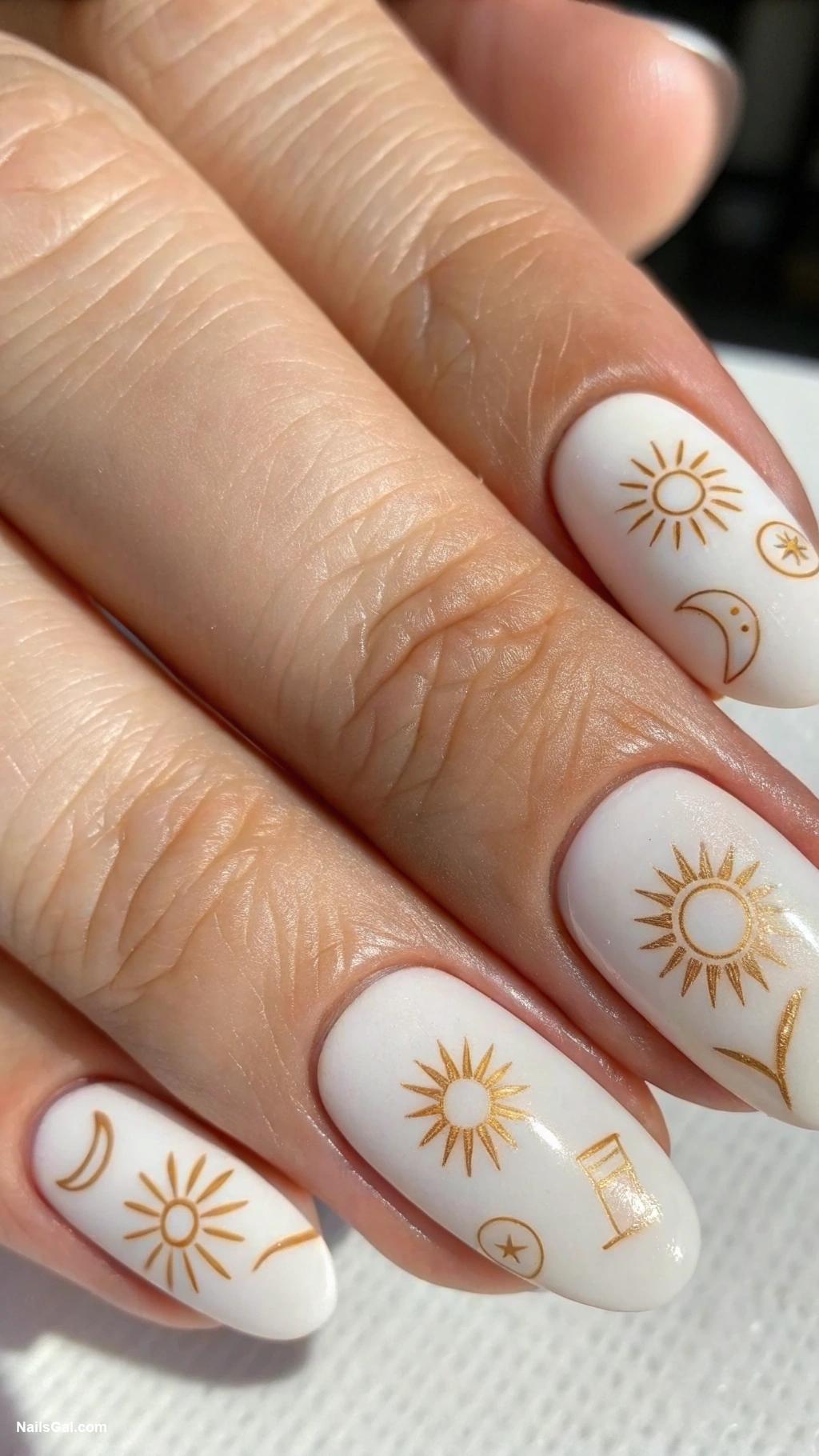 sunshine nails Minimalist suns on negative space nails