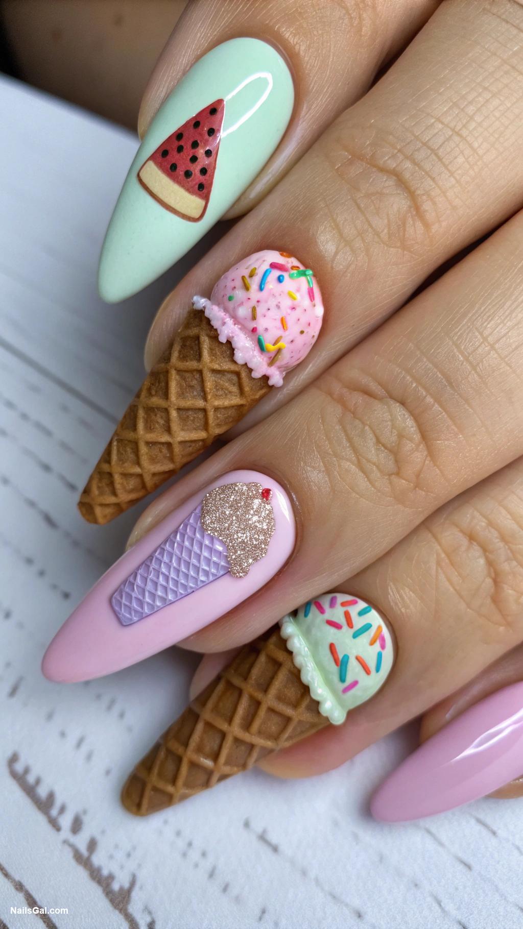 August nails Colorful ice cream cones