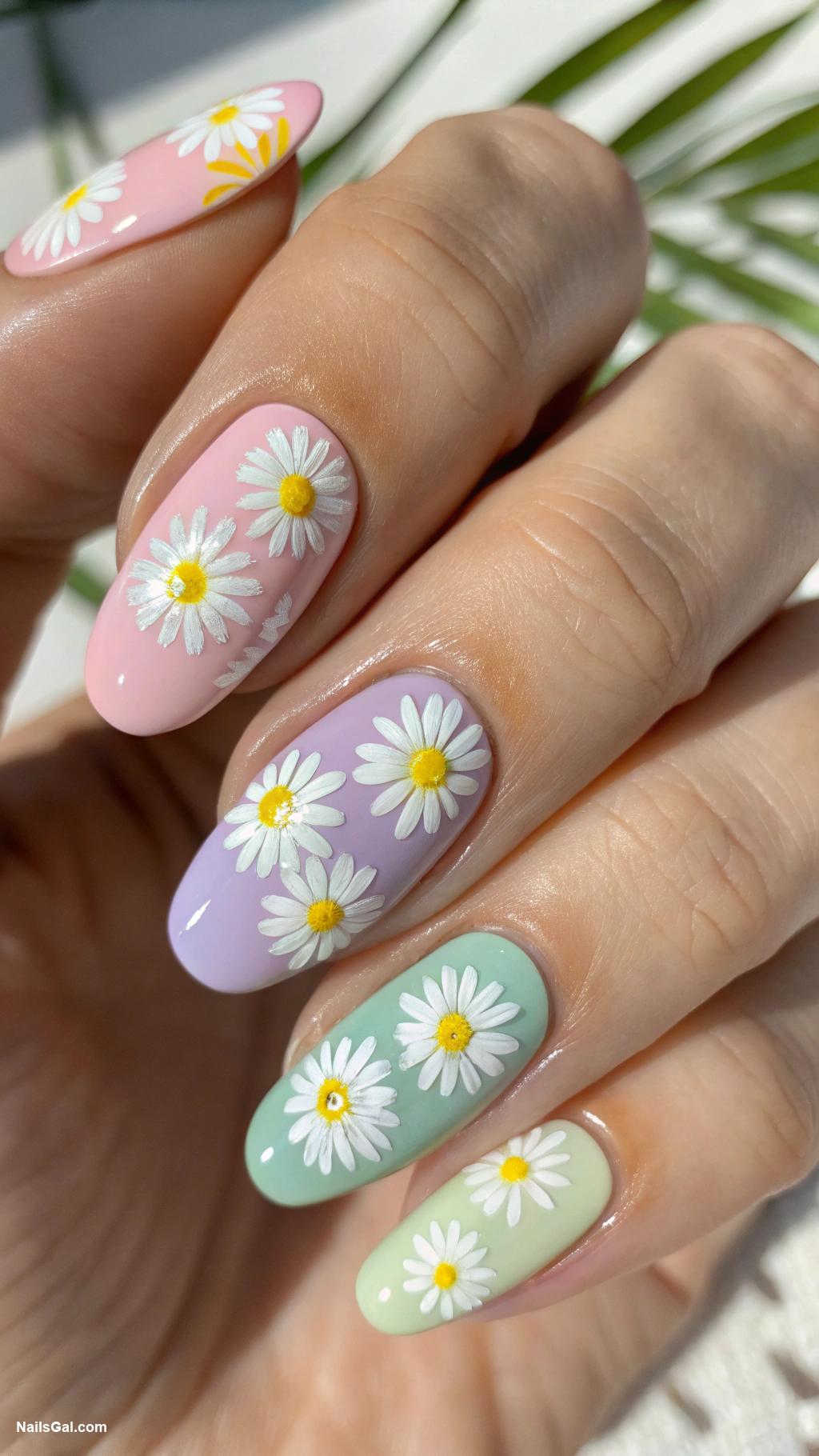 August nails Daisy flower patterns