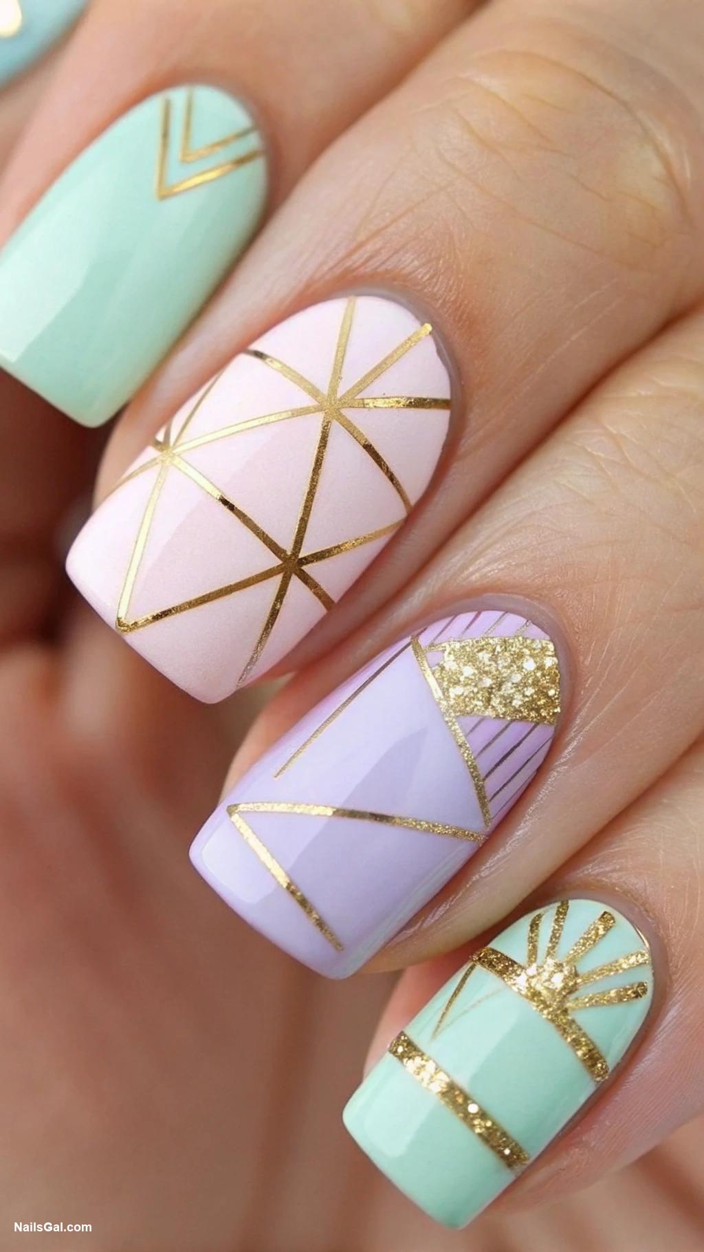 August nails Geometric shapes with gold