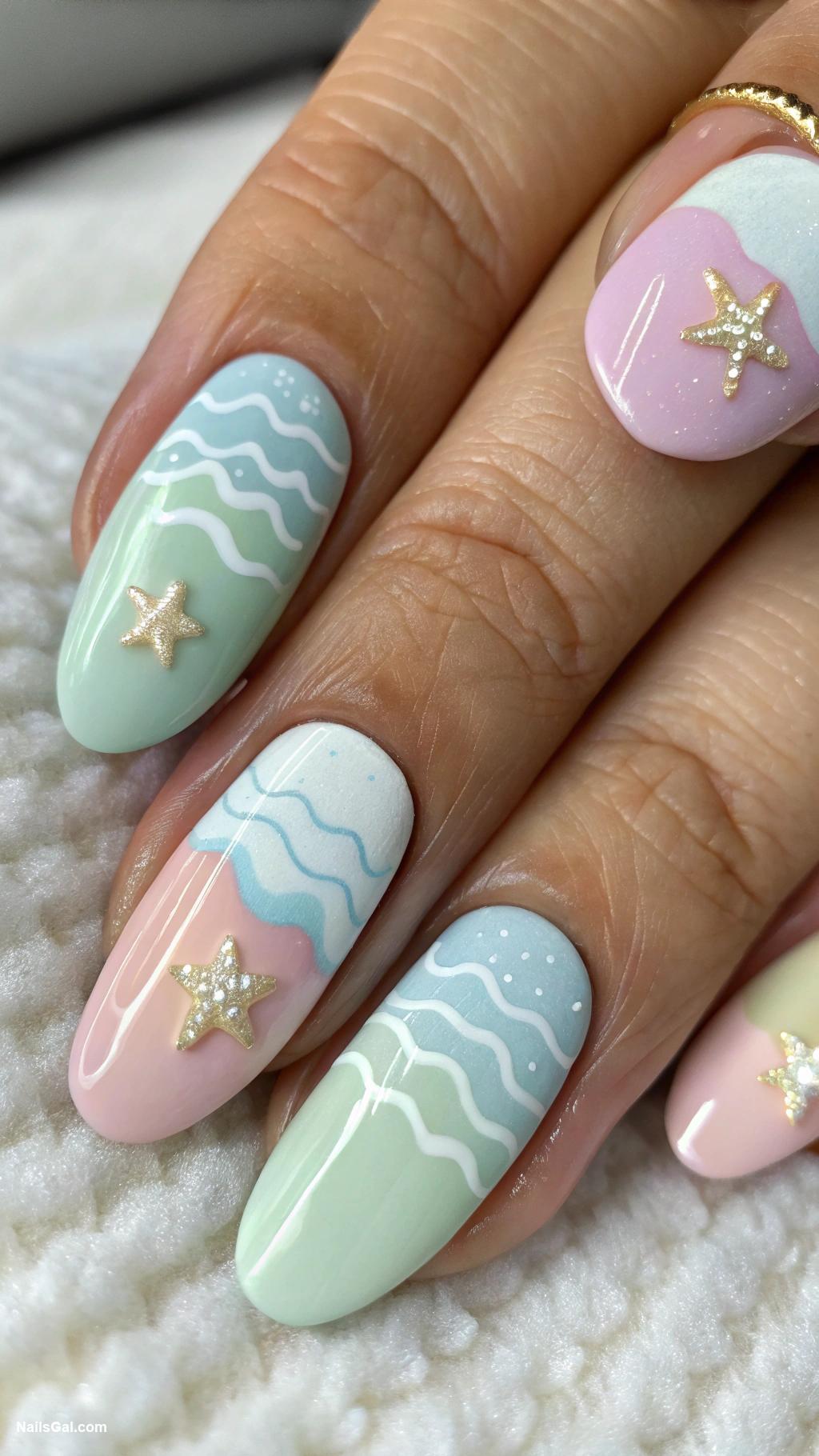August nails Pastel beach waves