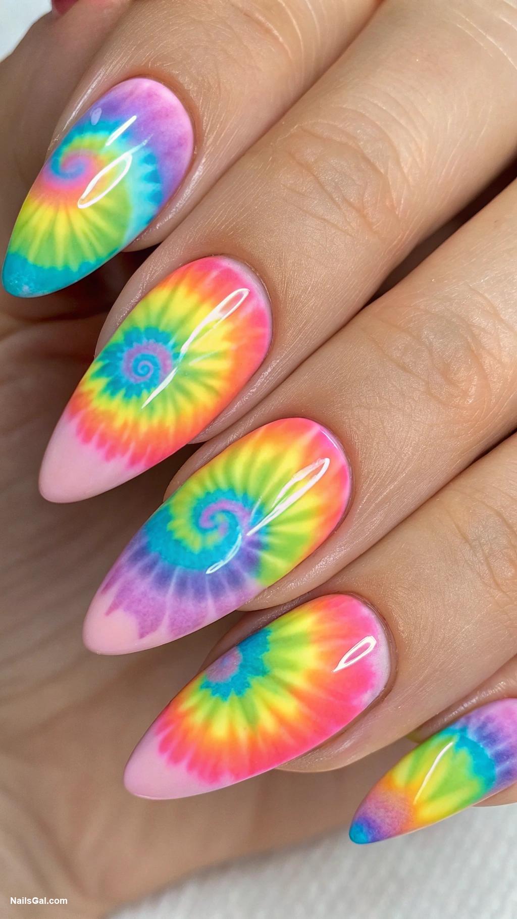 August nails Rainbow tie dye effect